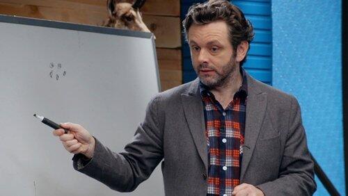 Michael Sheen Wears a Plaid Button Down and Grey Blazer Michael Sheen Wears a Plaid Button Down and Grey Blazer