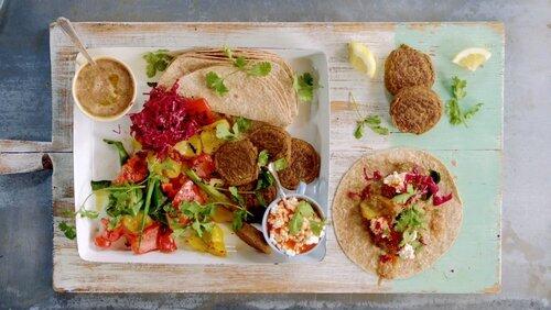 Falafel Wraps and Spiced Chicken Lentils Falafel Wraps and Spiced Chicken Lentils