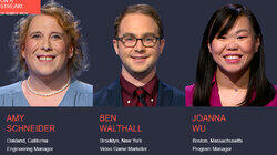 Amy Schneider Vs. Ben Walthall Vs. Joanna Wu, show # 8478. Amy Schneider Vs. Ben Walthall Vs. Joanna Wu, show # 8478.