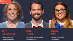 Amy Schneider Vs. Dan Tobin Vs. Taryn Agati, show # 8492. Amy Schneider Vs. Dan Tobin Vs. Taryn Agati, show # 8492.