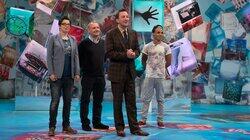 Sue Perkins, Bob Mortimer, Aston Merrygold Sue Perkins, Bob Mortimer, Aston Merrygold