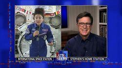 Stephen Colbert from home, with Shaquille O'Neal, Jessica Meir, Matt Berninger Stephen Colbert from home, with Shaquille O'Neal, Jessica Meir, Matt Berninger
