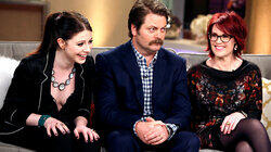 Megan Mullally, Nick Offerman, and Michelle Trachtenberg Megan Mullally, Nick Offerman, and Michelle Trachtenberg
