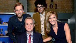 Richard Ayoade, Alun Cochrane, Gabby Logan Richard Ayoade, Alun Cochrane, Gabby Logan